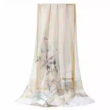 上海故事 春满山雪纺长巾出游外搭国风印花气质仙仙 桑蚕丝 丝巾 女款