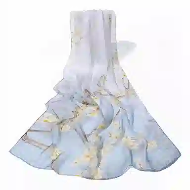 上海故事 春满山雪纺长巾出游外搭国风印花气质仙仙 桑蚕丝 丝巾 女款