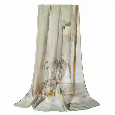 上海故事 春满山雪纺长巾出游外搭国风印花气质仙仙 桑蚕丝 丝巾 女款