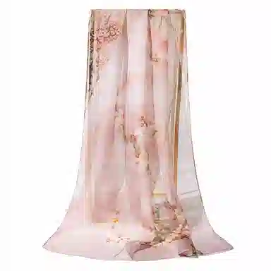 上海故事 春满山雪纺长巾出游外搭国风印花气质仙仙 桑蚕丝 丝巾 女款