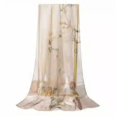 上海故事 春满山雪纺长巾出游外搭国风印花气质仙仙 桑蚕丝 丝巾 女款