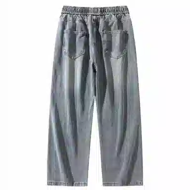 大卫贝肯 美式高街基础款字母抽绳时尚宽松复古直筒休闲百搭垂感牛仔裤 男女同款