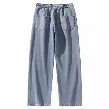 大卫贝肯 美式潮牌水洗做旧高街直筒裤字母刺绣系带时尚百搭宽松舒适休闲复古牛仔裤 男女同款