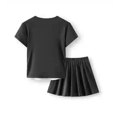 森马 短款假两件上衣松紧腰纯色伞裙裙装套装 女款