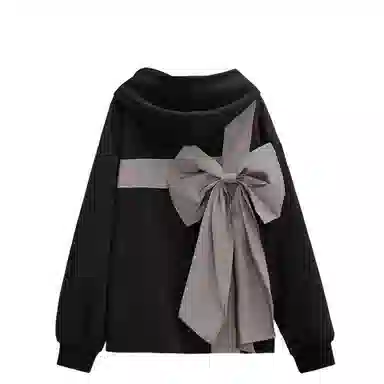 桴生 蝴蝶结连帽外套宽松显瘦休闲百搭上衣服卫衣 女款 黑色