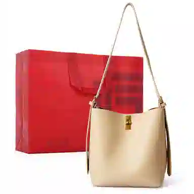 都宝路 软皮百搭韩系水桶包子母托特包 合成革 单肩包 常规 女款 黄色/黑色