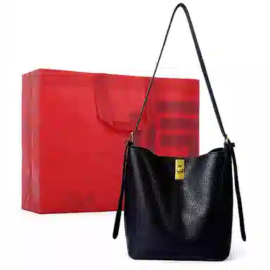 都宝路 软皮百搭韩系水桶包子母托特包 合成革 单肩包 常规 女款 黄色/黑色