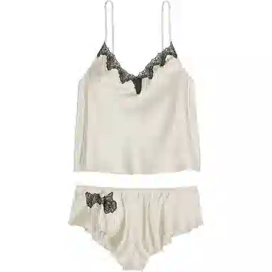 Victoria's Secret Floral Lace V-Neck Cami Set Beige