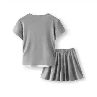 森马 短款假两件上衣松紧腰纯色伞裙裙装套装 女款