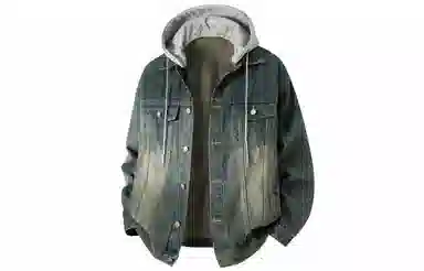 大卫贝肯 美式复古水洗做旧可脱卸连帽宽松百搭牛仔外套 男女同款