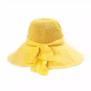 上海故事 飘带蝴蝶结遮阳草帽大帽檐防太阳帽子海报沙滩帽夏季透气帽子 聚酯纤维 防晒帽 女款