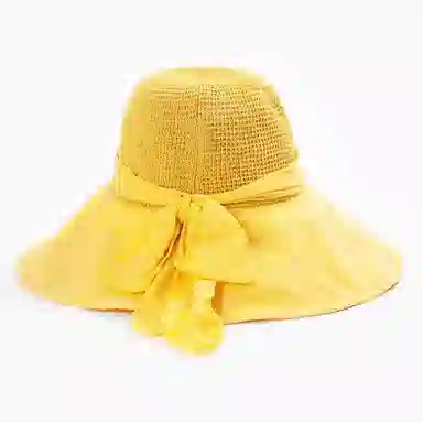 上海故事 飘带蝴蝶结遮阳草帽大帽檐防太阳帽子海报沙滩帽夏季透气帽子 聚酯纤维 防晒帽 女款