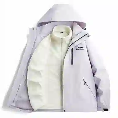 依文  美式复古潮牌山系户外纯色雪山山脉字母印花登山徒步连帽三合一休闲宽松  防水防风透气保暖冲锋衣 男女同款