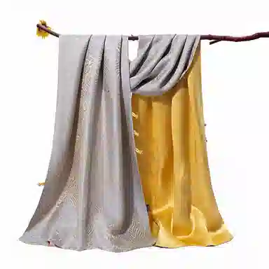 上海故事 新中式高级气质旗袍晚宴礼服复古盘扣桑蚕丝双面提花双层真丝长巾 丝巾 女款