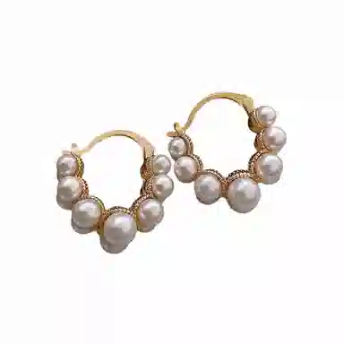 彤彤兔 复古独特双排珍珠圈圈 合金 耳环 女款