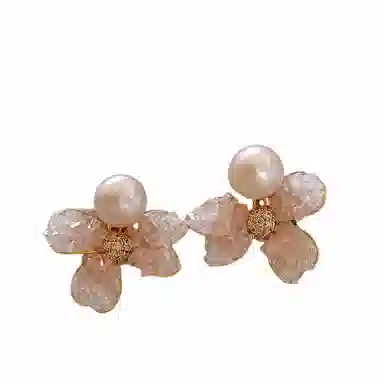 彤彤兔 水晶花朵珍珠小众设计感 合金 耳钉 女款