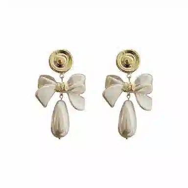 彤彤兔 蝴蝶结珍珠水滴 合金 耳环 女款