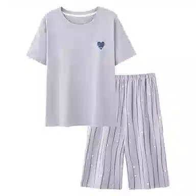 莫代尔 时尚亲肤气质百搭圆领套头舒适宽松柔软透气短袖七分裤可外穿夏季睡衣套装 女款 浅紫色