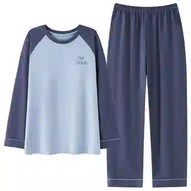 贴身领域 撞色圆领舒适透气可外穿简约亲肤睡衣套装 男款