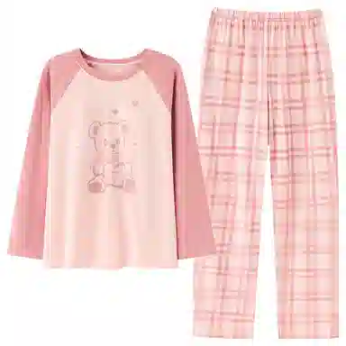 贴身领域 圆领甜美舒适透气可外穿柔软简约亲肤睡衣套装 女款