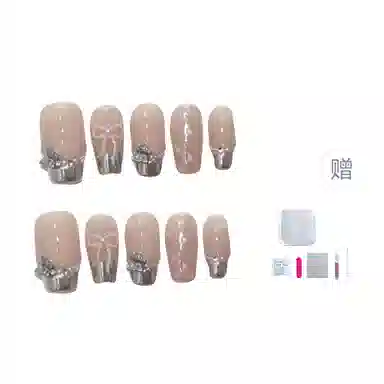 几多萌 高级魔镜法式蝴蝶波点可拆卸美甲  中梯短梯裸色跳色