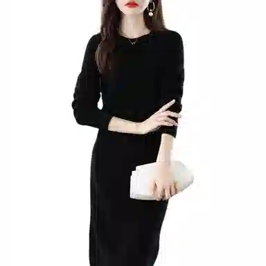 恒源祥 圆领纯色休闲长袖连衣裙 女款