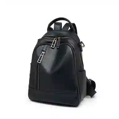 老人头 休闲百搭时尚简约轻便 头层牛皮 双肩包 女款 黑色/大象灰