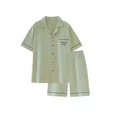 夏芬妍 柔软舒适休闲翻领开衫短袖亲肤时尚可外穿家居服睡衣套装 男女同款
