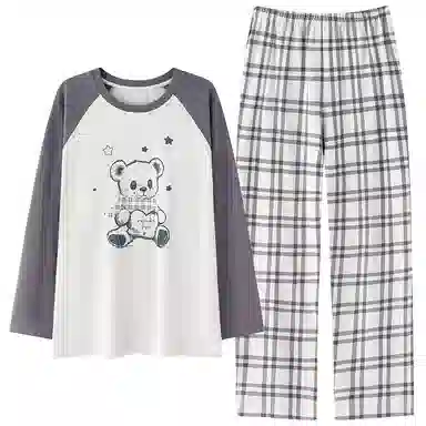 贴身领域 撞色圆领舒适透气可外穿简约亲肤睡衣套装 男款