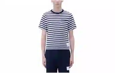 THOM BROWNE Linen Jersey Short Sleeve Striped Pocket Tee T