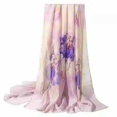 上海故事 春花秋果长巾时尚斜纹喷绘气质出游纱巾外搭大沙滩巾 桑蚕丝 丝巾 女款