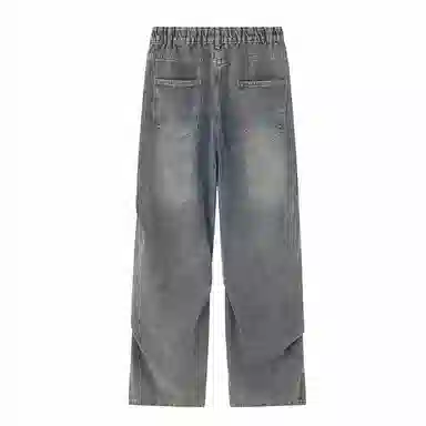 双星八特 复古铆钉春秋季宽松水洗直筒阔腿裤休闲长裤子牛仔裤 男款