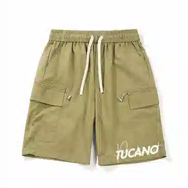 啄木鸟 城市机能风多口袋抽绳系带运动宽松五分工装休闲短裤 男女同款 米白