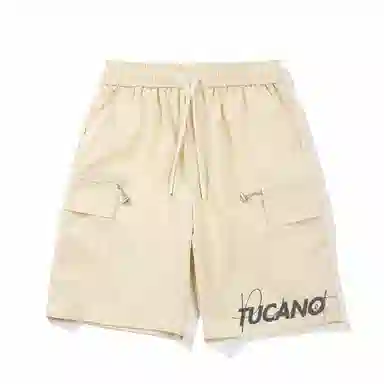 啄木鸟 城市机能风多口袋抽绳系带运动宽松五分工装休闲短裤 男女同款 米白