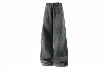 大卫贝肯 美式复古潮流街头风宽松休闲百搭口袋鲨鱼鳃设计中腰直筒水洗做旧牛仔裤 男女同款