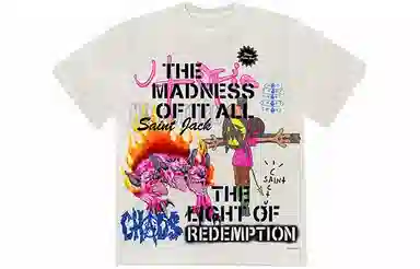 Travis Scott x SAINT Mxxxxxx Letter Doll Flame Hellhound Tee White