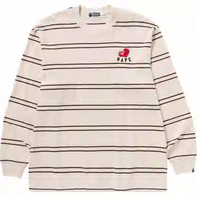 A BATHING APE Logo Stripe Long Sleeve T-Shirt