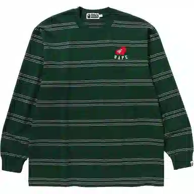 A BATHING APE Logo Stripe Long Sleeve T-Shirt