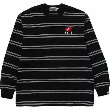 A BATHING APE Logo Stripe Long Sleeve T-Shirt