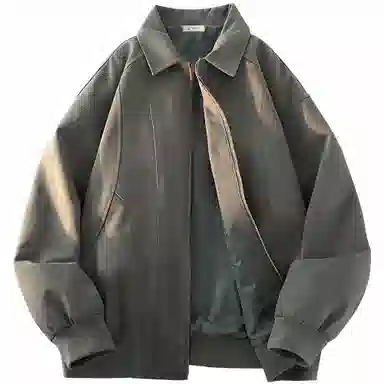 稻草人 拉链纯色翻领百搭宽松短款夹克外套 男女同款