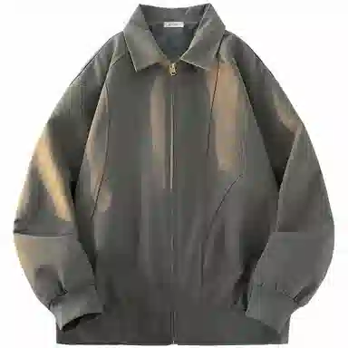 稻草人 拉链纯色翻领百搭宽松短款夹克外套 男女同款