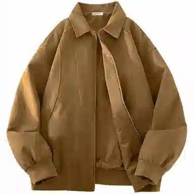 稻草人 拉链纯色翻领百搭宽松短款夹克外套 男女同款