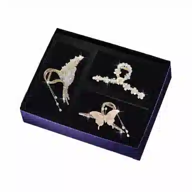 缔晶 浪漫清新新中式蝶恋花流苏鲨鱼夹套装 森系时尚通勤造型发饰礼盒 合金 发夹 女款