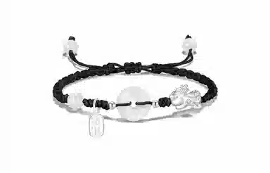 中国珠宝 招财平安扣手绳 新中式国潮转运纳福吞金兽优雅精致简约日常手工编织貔貅手饰 玉髓 手链 男女同款情侣款