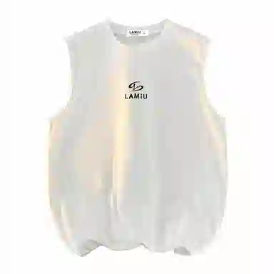 兰缪 日系纯色基础款简约宽松直筒圆领百搭休闲字母透气圆领纯棉无袖背心 男女同款