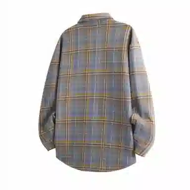 红蜻蜓 美式简约格子条纹休闲宽松百搭潮流长袖衬衫 男女同款