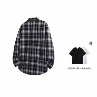 红蜻蜓 美式简约格子条纹休闲宽松百搭潮流长袖衬衫 男女同款