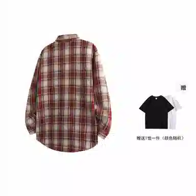 红蜻蜓 美式简约格子条纹休闲宽松百搭潮流长袖衬衫 男女同款