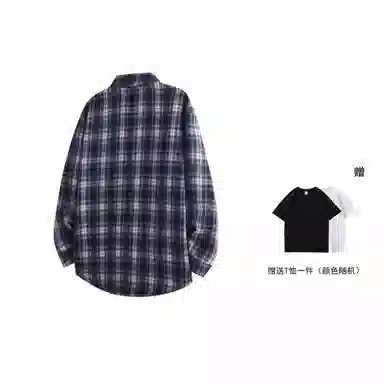 红蜻蜓 美式简约格子条纹休闲宽松百搭潮流长袖衬衫 男女同款