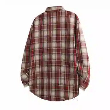 红蜻蜓 美式简约格子条纹休闲宽松百搭潮流长袖衬衫 男女同款